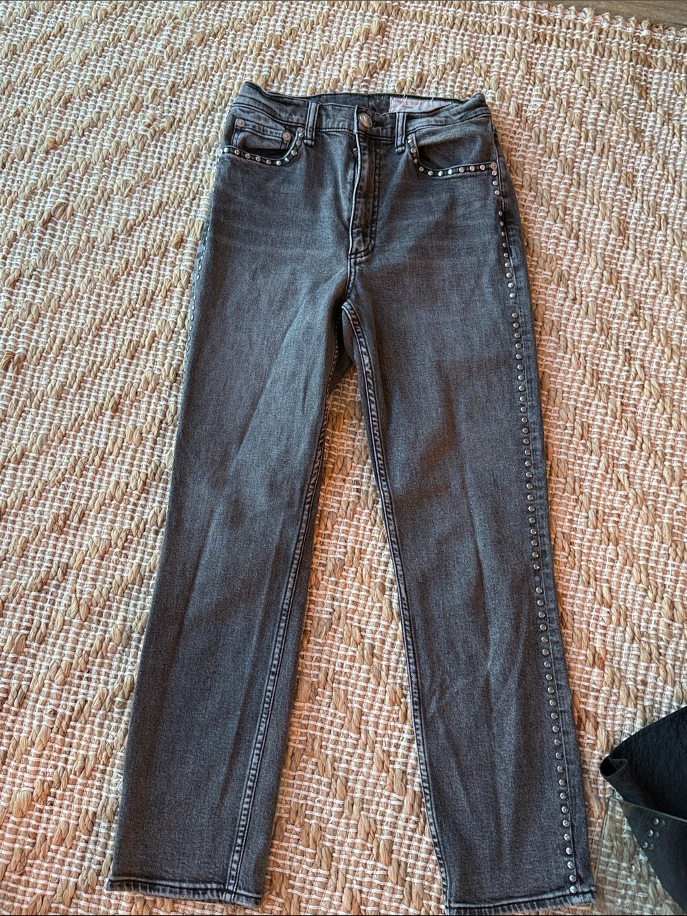 rag & bone Black-Gray Skinny Jeans with Studded Side Trim